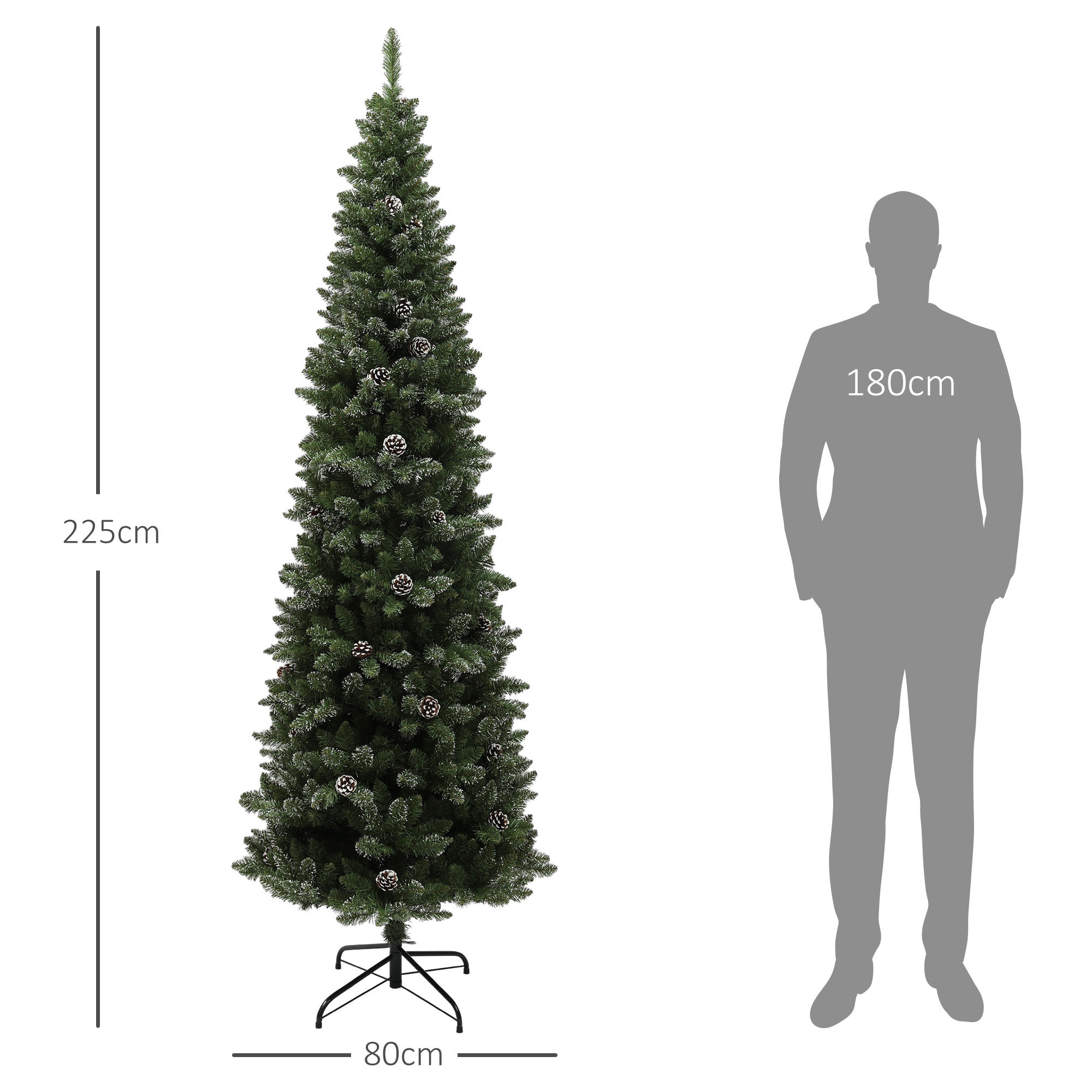 Árbol de Navidad 225 cm Árbol de Navidad Artificial con 980 Ramas 75 Piñas y Soporte de Metal Árbol Navideño para Salón Interior Verde
