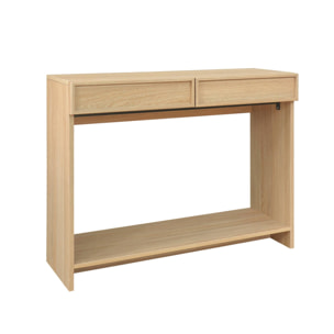 Console effet bois naturel 2 tiroirs et étagère - L 100 x P 33 x H 78cm - Kuba