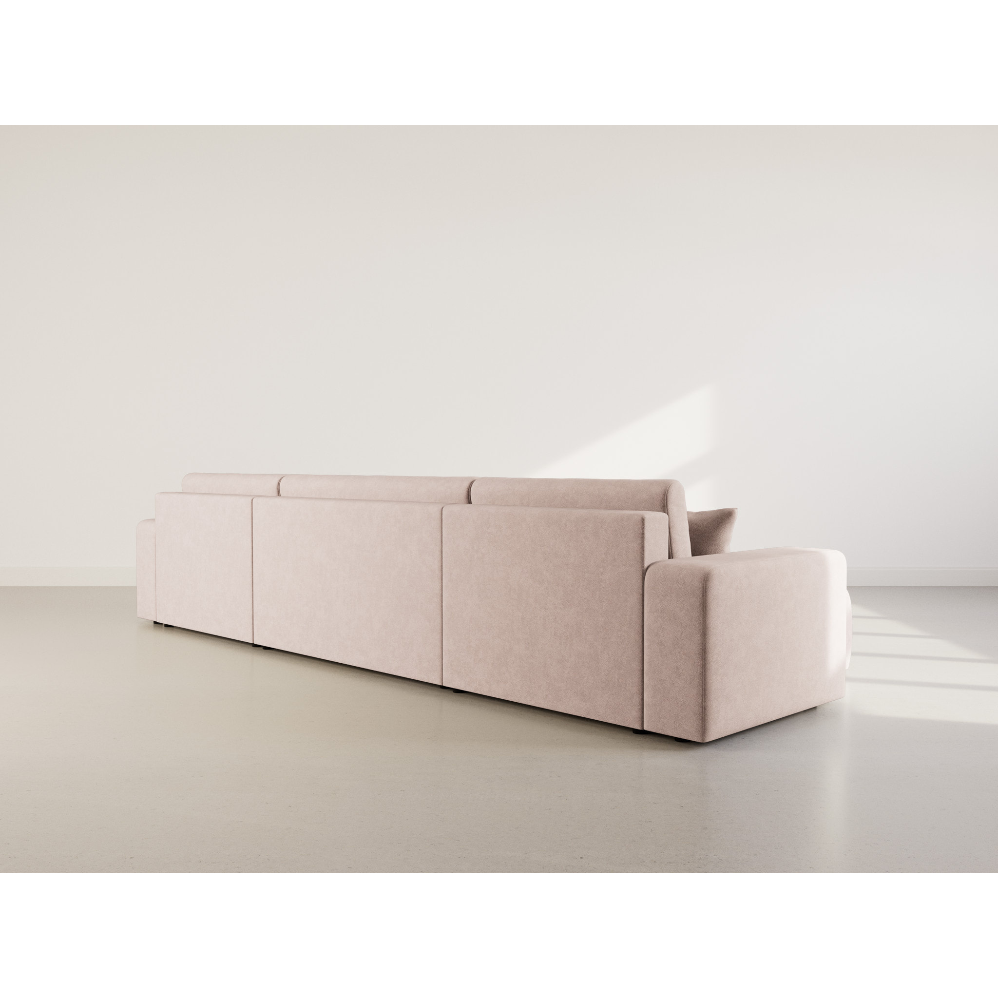 Nicole - Canapé panoramique en U 7 places convertible avec coffre en tissu - Taupe