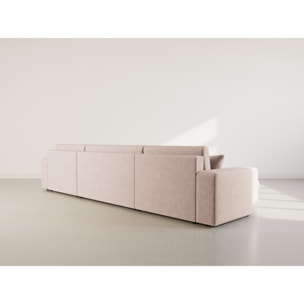 Nicole - Canapé panoramique en U 7 places convertible avec coffre en tissu - Taupe