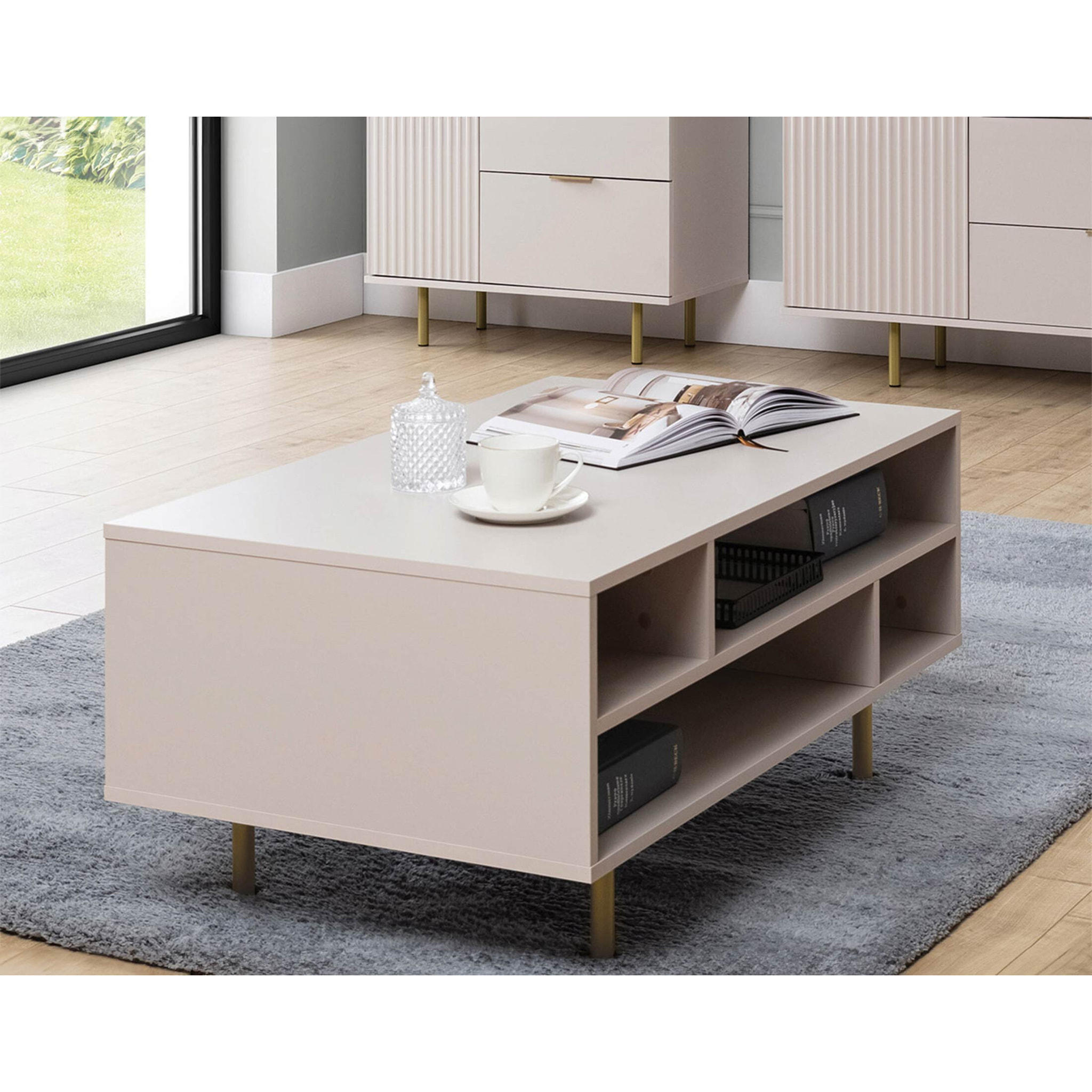 Monica - table basse - beige - 5 niches - 100 cm - Beige
