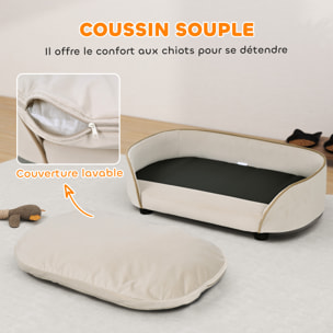 Canapé pour chien, canapé pour animal de compagnie avec coussin amovible et housse lavable, en velours, 66 x 43 x 19,5 cm, beige