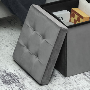 Pouf coffre velours effet capitonné pliable - pouf de rangement - dim. 38x38x38cm - gris