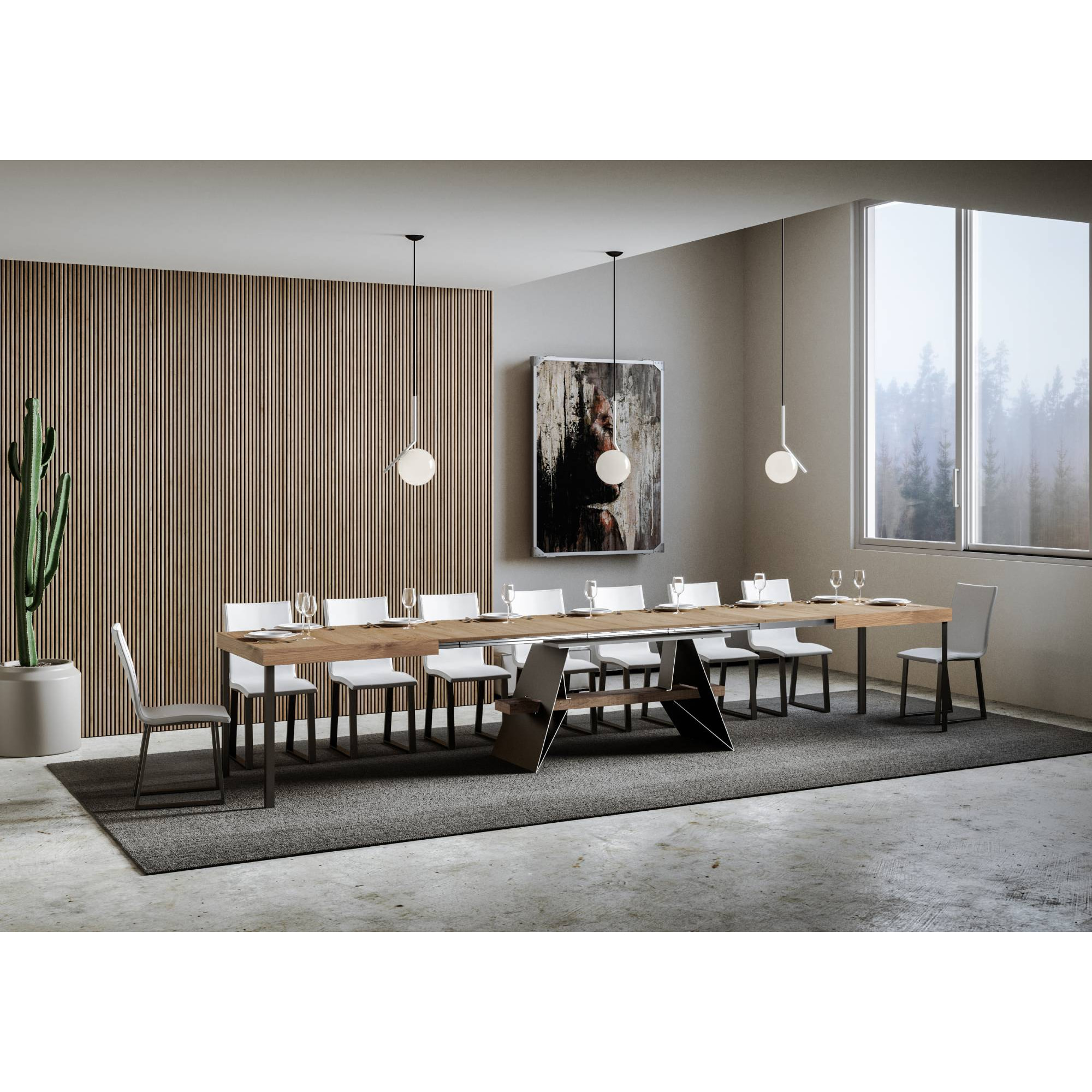 Table Baita Extensible Dessus Chêne Nature 90x160 Allongée 420 cadre Anthracite
