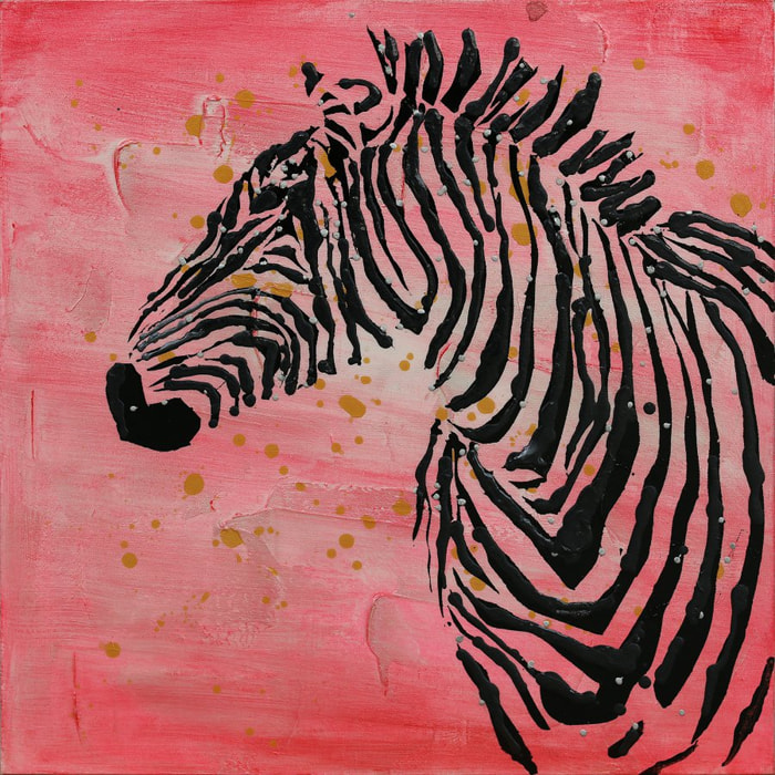 Quadro dipinto ad acrilico su tela Zebra pop art 70x70 cm — fatto a mano
