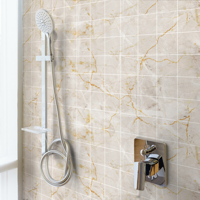Stickers muraux - Sticker Mural Carrelage adhésif Cuisine Salle de Bain - 60 STICKERS CARRELAGES MARBRE BEIGE DE MEDELLINE