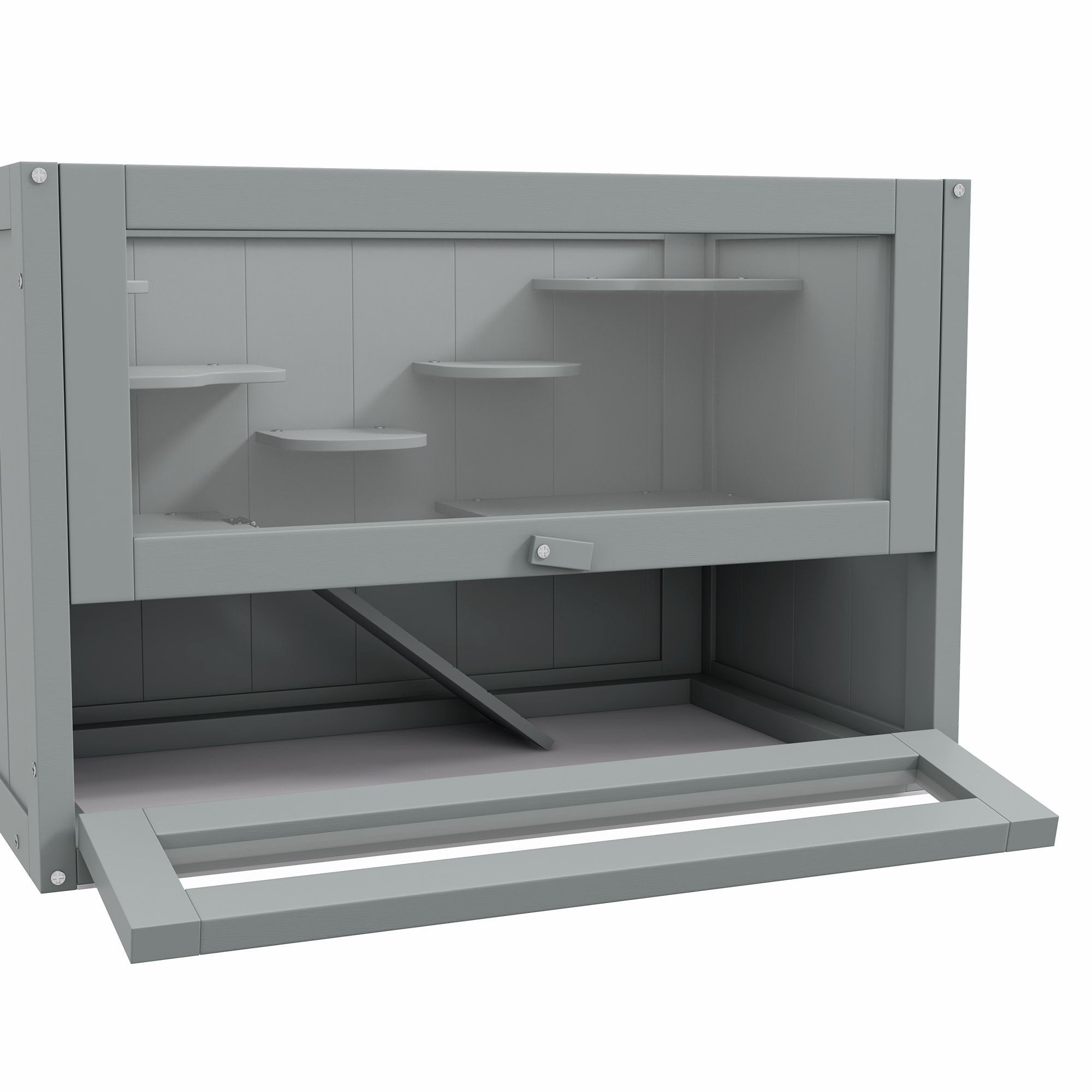 Jaula para Hámster de Madera de 2 Niveles Casa para Animales Pequeños con Plataformas Escaleras 60x35x42 cm Gris