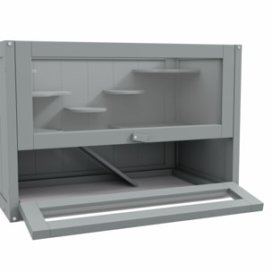 Jaula para Hámster de Madera de 2 Niveles Casa para Animales Pequeños con Plataformas Escaleras 60x35x42 cm Gris
