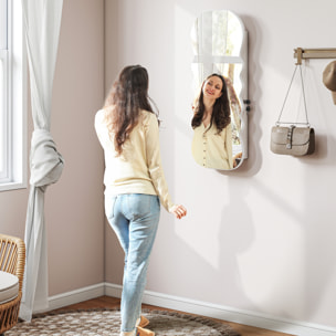 Espejo Joyero con Luz LED de 3 Colores, Armario Joyero Montado en la Pared o en la Puerta, Armario para Joyas con Cerradura, Espejo Entero, Diseño Ondulado, Blanco