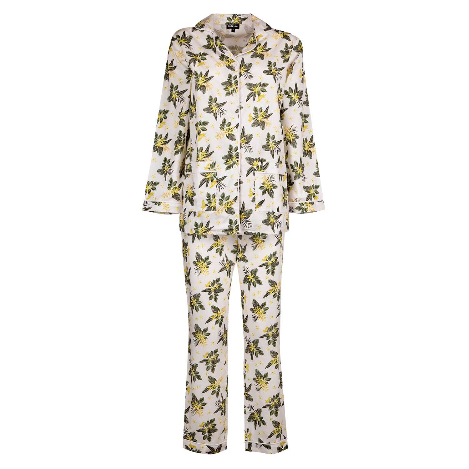 PIGIAMA LADY LAW cotone bianco fiori gialli e verdi