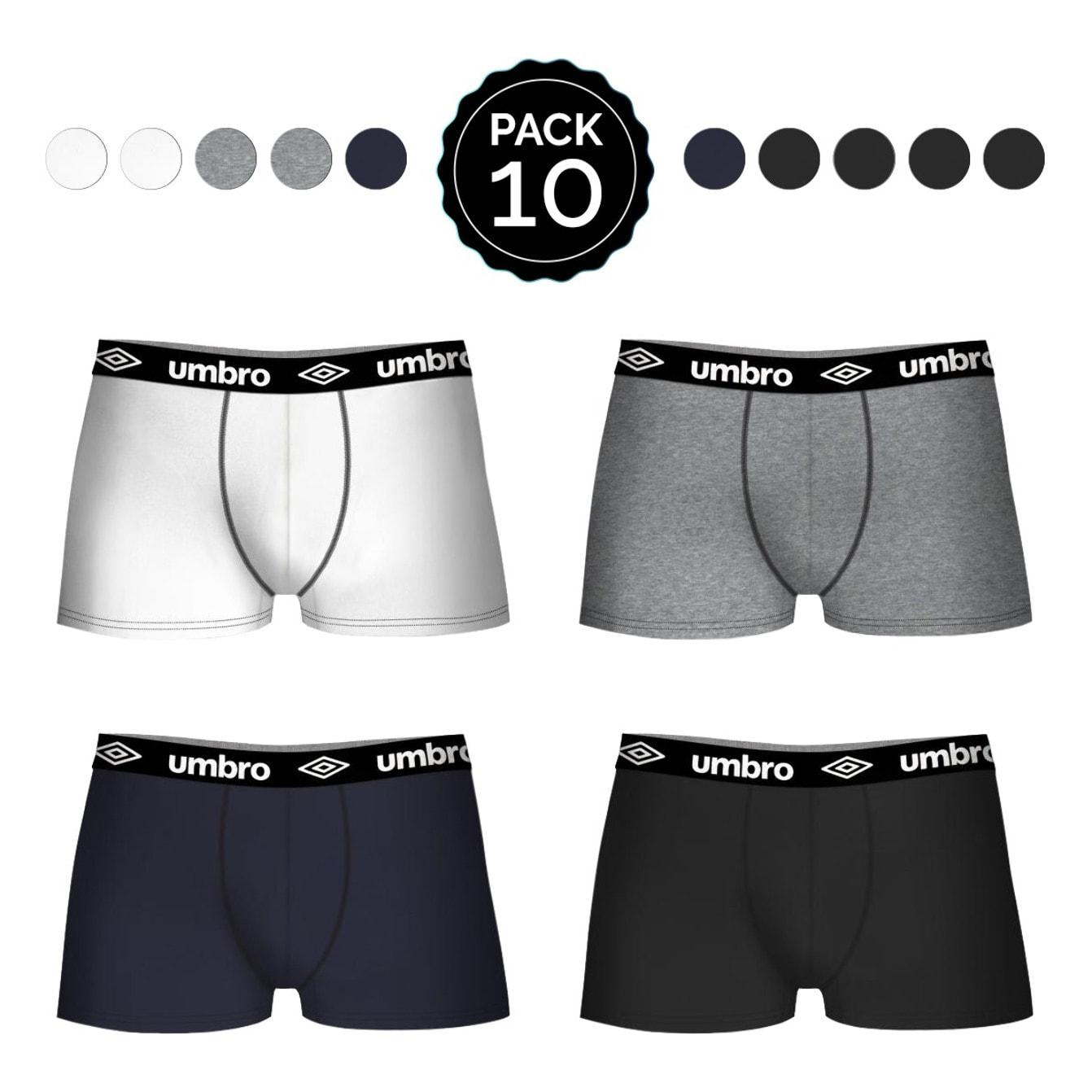 Pack 10 calzoncillos UMBRO en varios colores para hombre