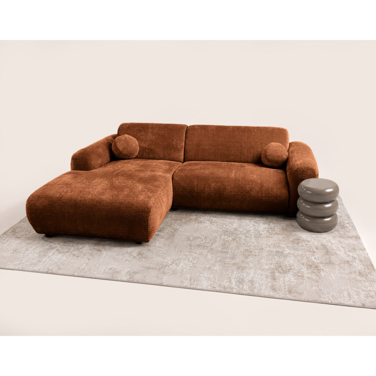 Louise - Canapé d'angle gauche 4 places en velours texturé - Terracotta