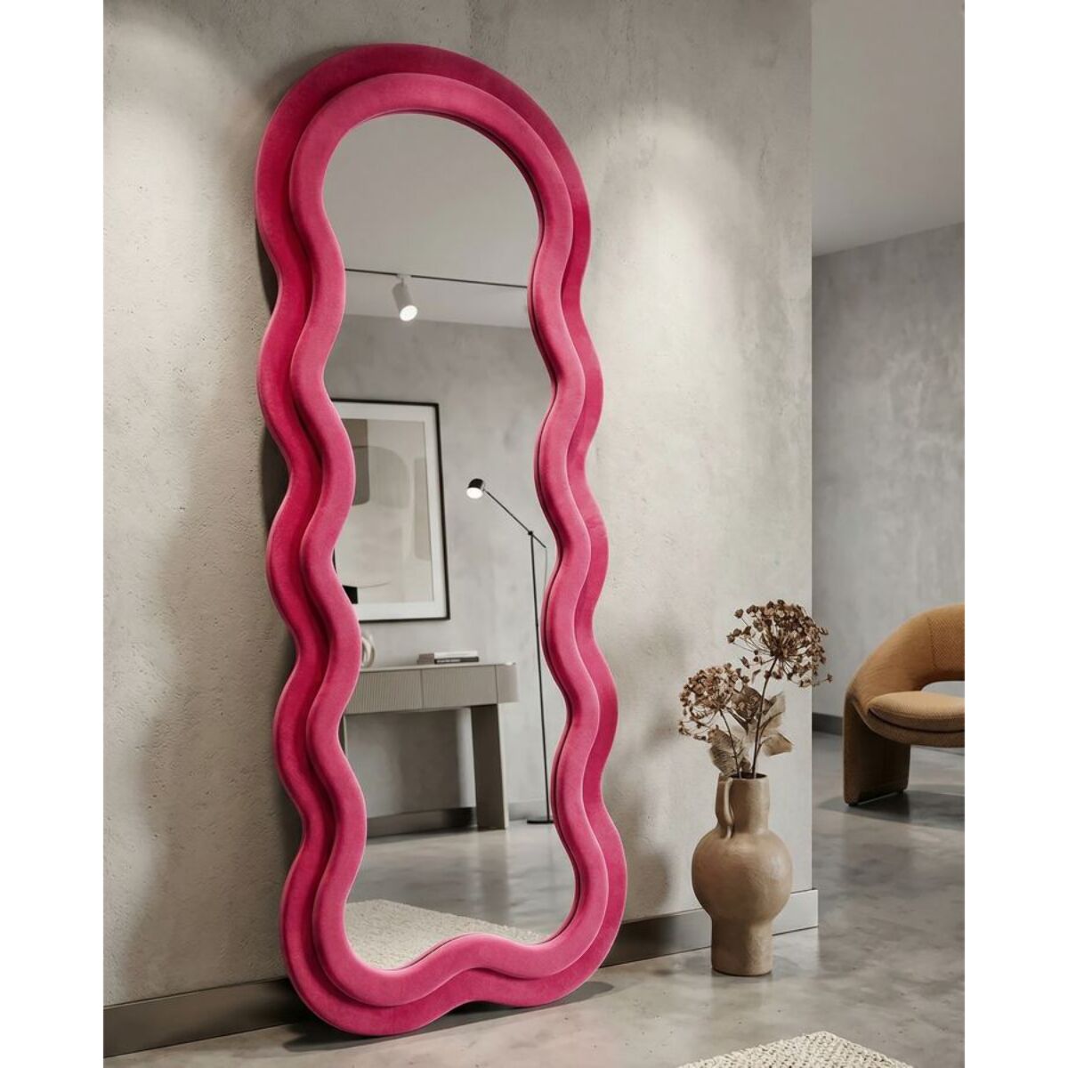 SPECCHIO DA MURO MIKI VELLUTO FUXIA CM 60X4X160 (MISURA SPECCHIO CM 39X135)