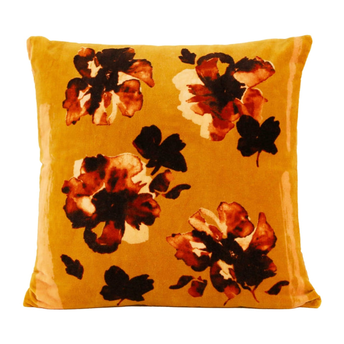 Coussin floral en velours - Jaune