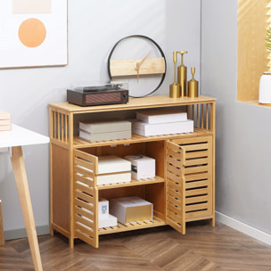 Aparador de 3 Puertas Ranuradas Aparador para Salón de Bambú con Estantes para Comedor Cocina Entrada Natural 100x35x82 cm