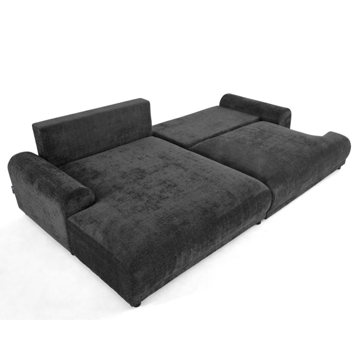 Nelly - canapé d'angle gauche 4 places convertible avec coffre en velours texturé - Gris Anthracite