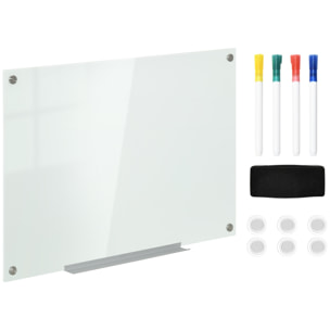 Tableau magnétique en verre dim. 90L x 60l cm - gouttière alu, matériel de fixation et accessoires inclus - blanc mat