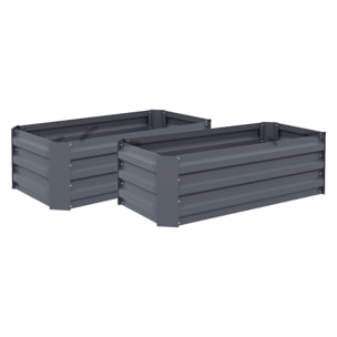 Lot de 2 carrés potager de jardin dim. 100L x 50l x 30H cm tôle d'acier ondulée gris