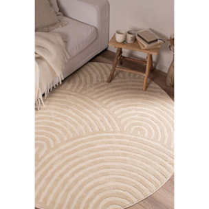 BIANCA - Tapis rond à motif arc en ciel en relief - Crème