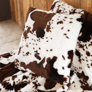 Coussin garni à motif peau de vache et dos en velours - Marron Foncé