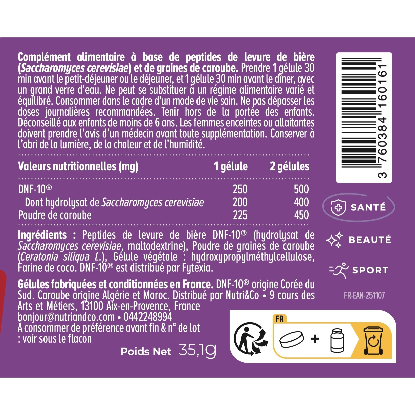 Nutri&Co Formule Satiété - Coupe Faim Puissant DNF-10® et Caroube Réduction d'Apétit - 60 gélules