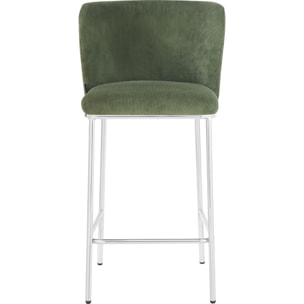 Lot de 2 tabourets de bar en velours côtelé, piètement chromé - TOMA