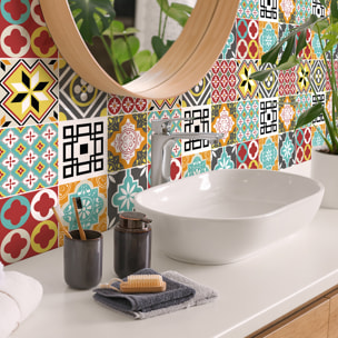 Stickers muraux - Sticker Mural Carrelage adhésif Cuisine Salle de Bain - 9 STICKERS CARREAUX DE CIMENT BRIGITNIA