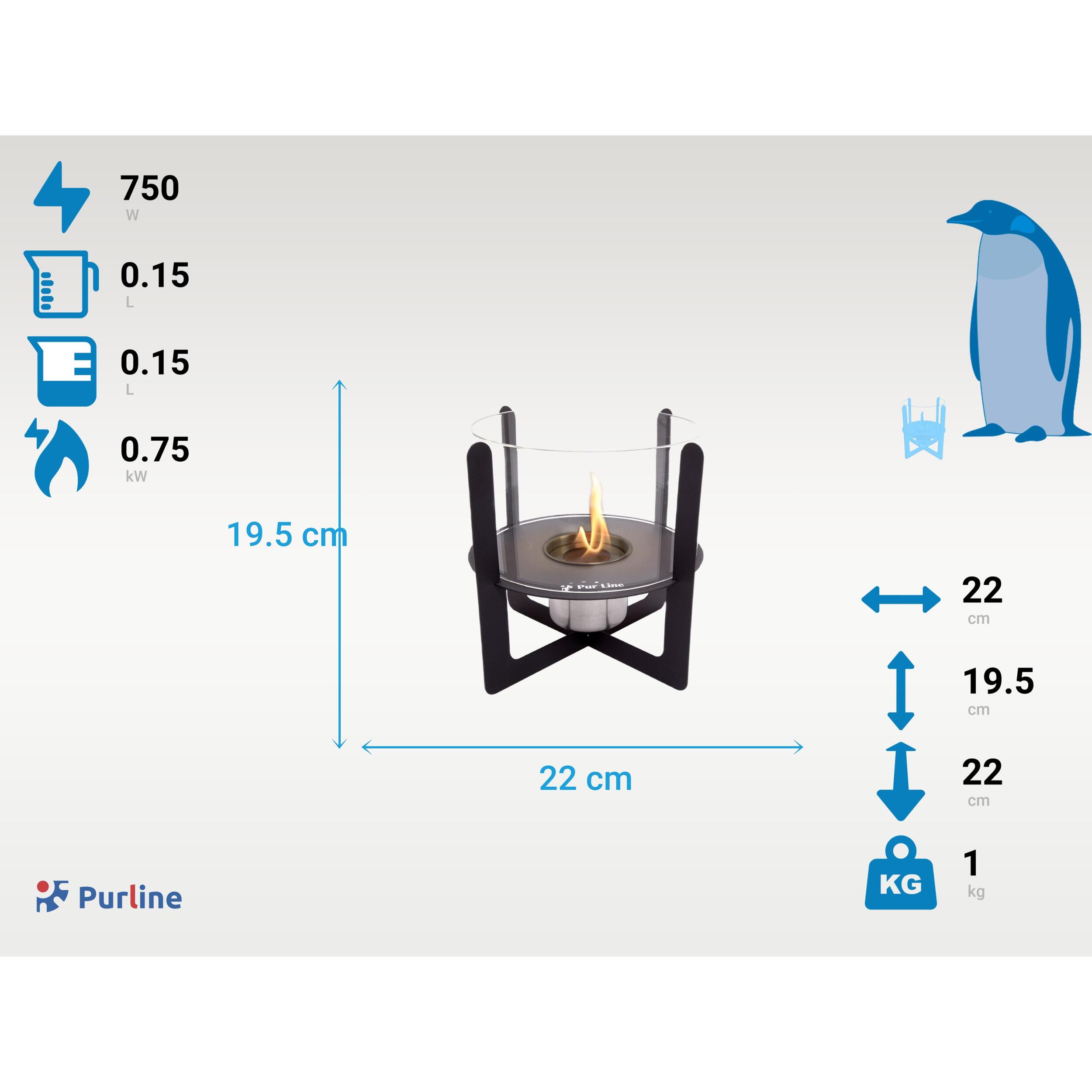 Cheminée de table à l'éthanol avec cylindre en verre