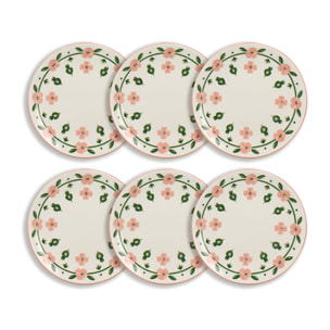 Lot de 6 assiettes à dessert 19cm en porcelaine blanc et rose floral PRIMAVERA