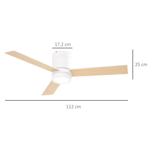 Ventilador de Techo con Luz LED Motor AC 48W Mando a Distancia 112 de Diámetro 3 Velocidades Temporizador 3 Aspas de Madera Silencioso para Dormitorio Salón Comedor 112x112x25 cm Blanco