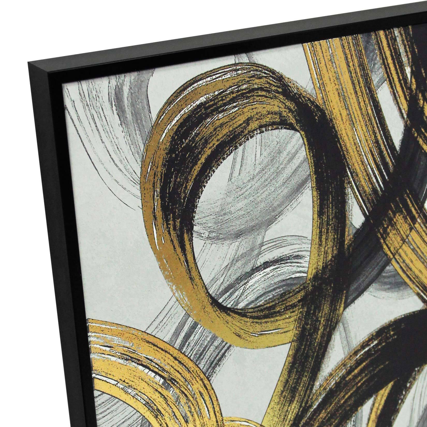 Cuadro Sign poliéster negro-gris-dorado 92x62x4 cm