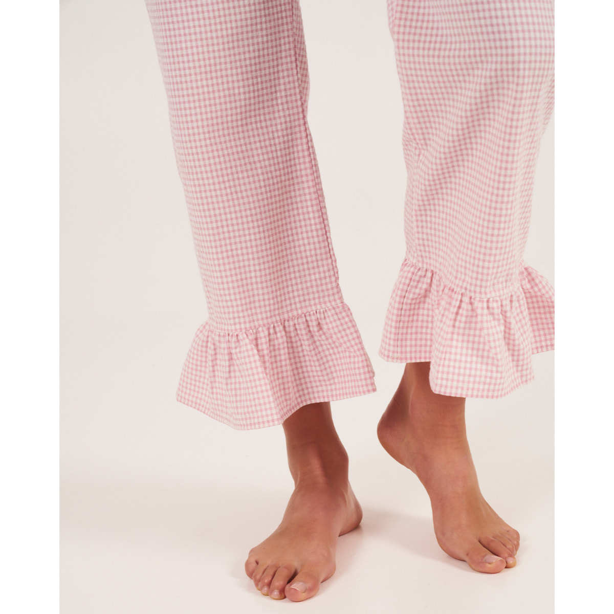 Pantalón de pijama de mujer vichy con volantes en los tobillos