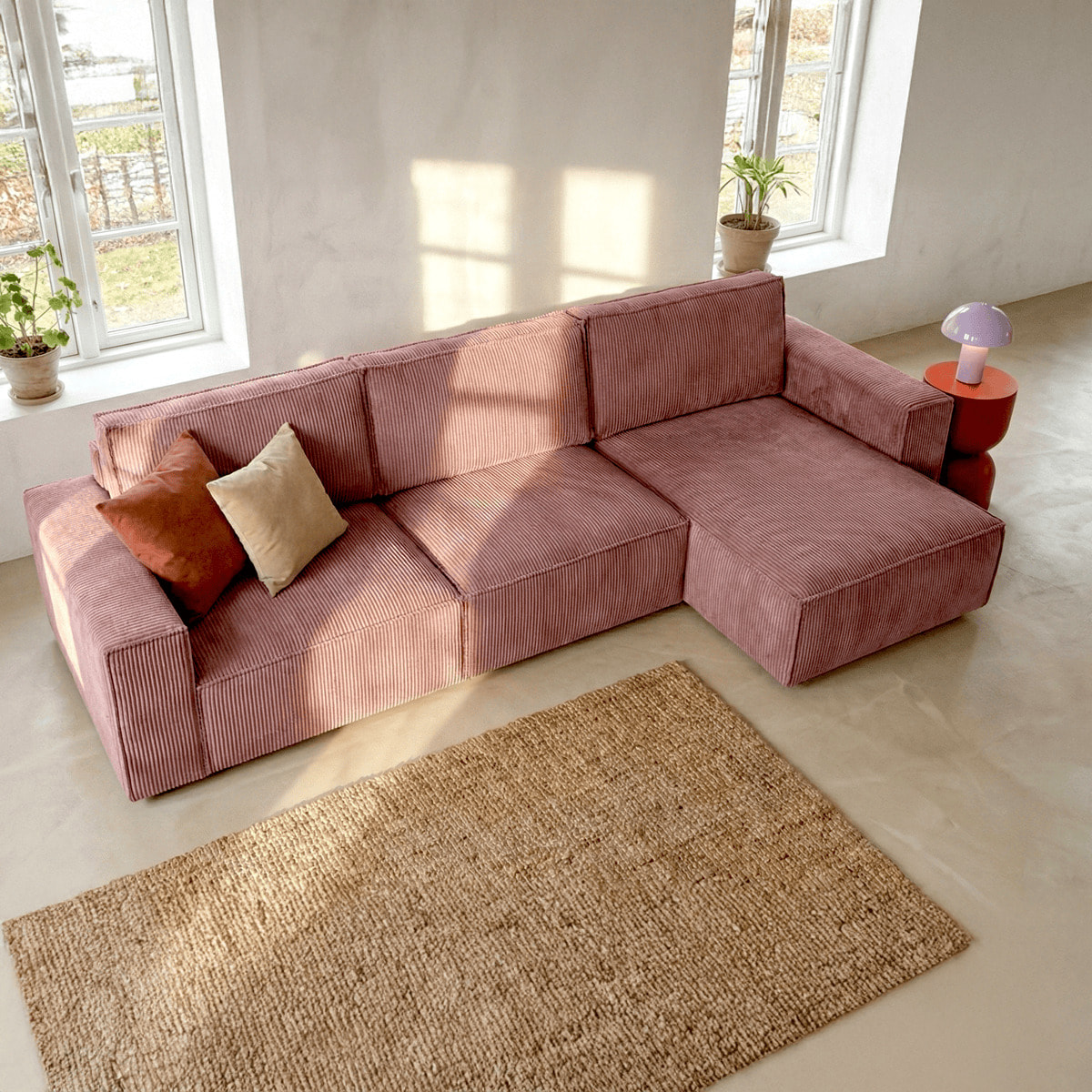 Canapé d'angle convertible 5 places en velours côtelé - HARPER