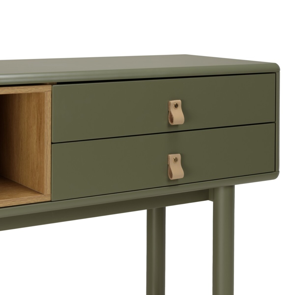 ETHAN - Console verte 3 tiroirs et 1 niche en bois naturel
