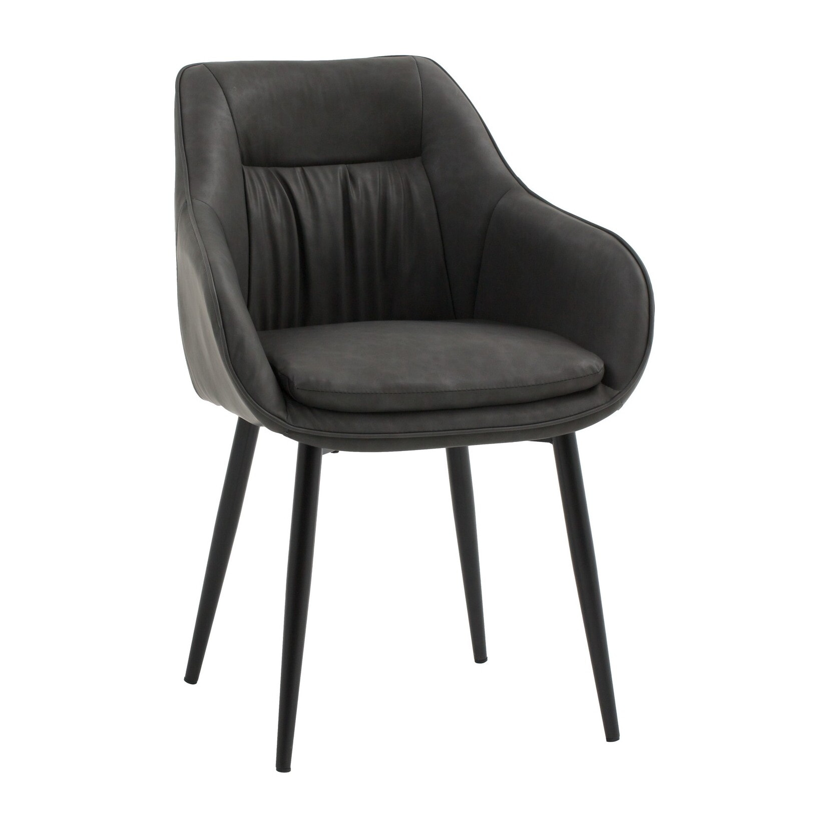 Set di 2 poltroncine HAMMERSMITH in similpelle antracite e gambe in metallo nero, con braccioli