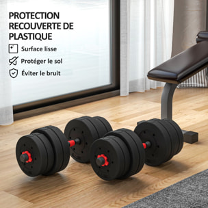 Ensemble d'haltères courtes total 30 Kg - barres incluses - entraînement musculaire & haltérophilie - acier HDPE noir rouge