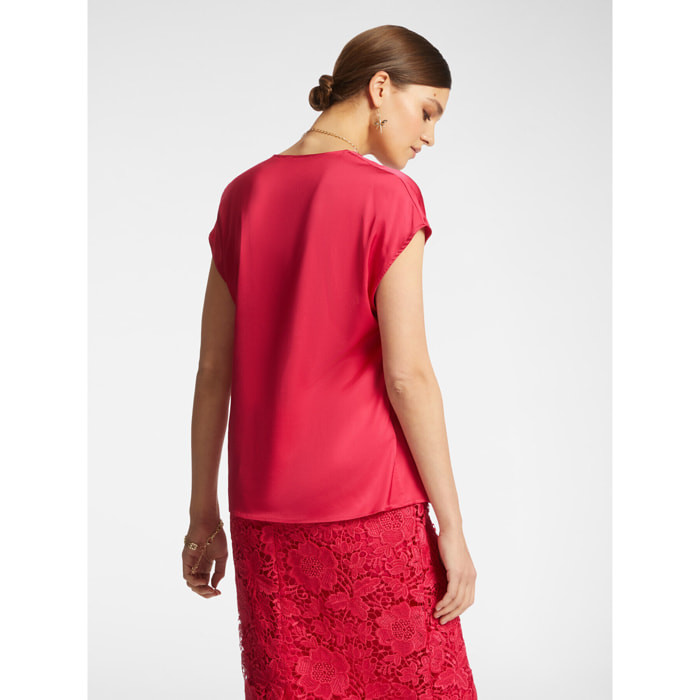 Elena Mirò - Blusa in raso con scollo a V - Fucsia