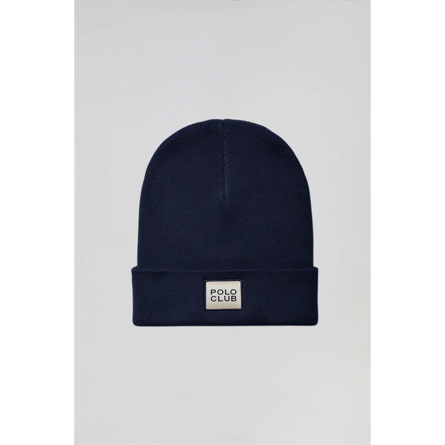 Cappellino blu marino in lana unisex con particolare Polo Club