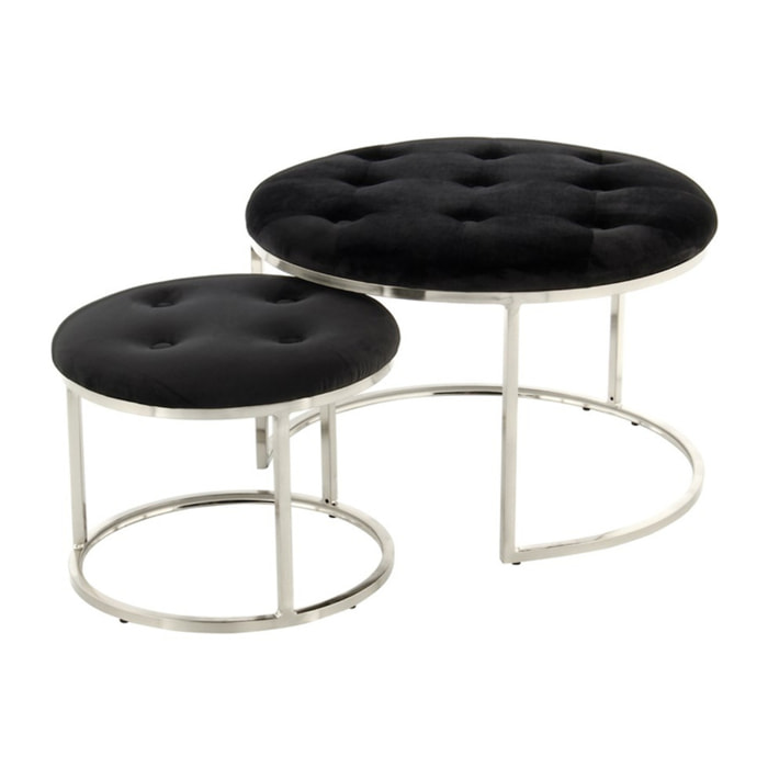 Set 2 Pouf Myla in Velluto Nero e Argento