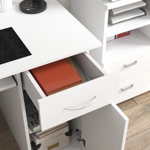 Bureau informatique multimédia multi-rangements avec étagère tiroir tablette clavier MDF 120 x 60 x 74 cm blanc