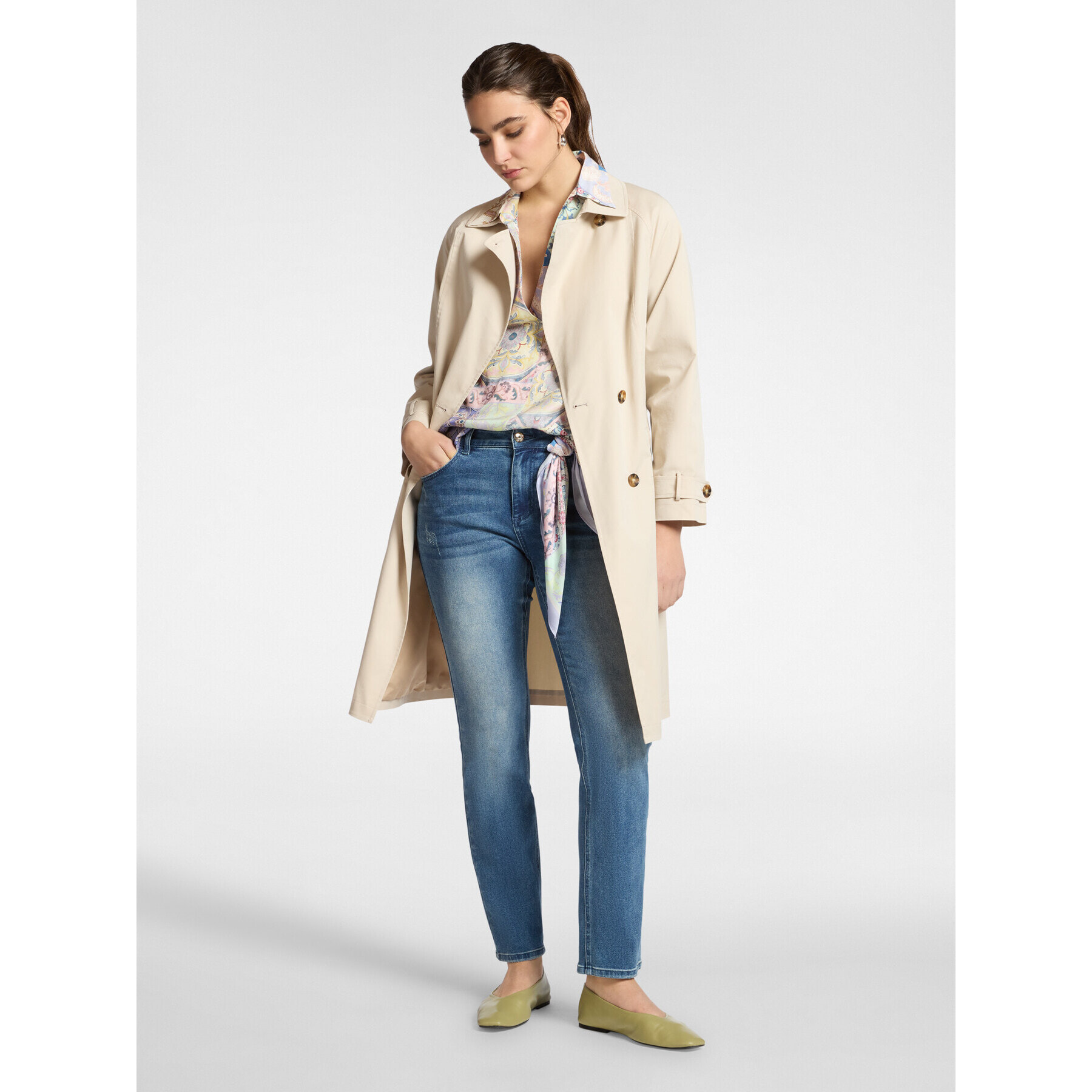 Elena Mirò - Jeans regular con foulard, "Rose" - Azzurro