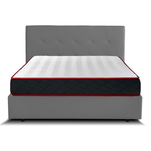 Lit coffre sommier relevable gris + Matelas Memoire de Forme | Modele Venise Simili Cuir | Grande capacite de stockage