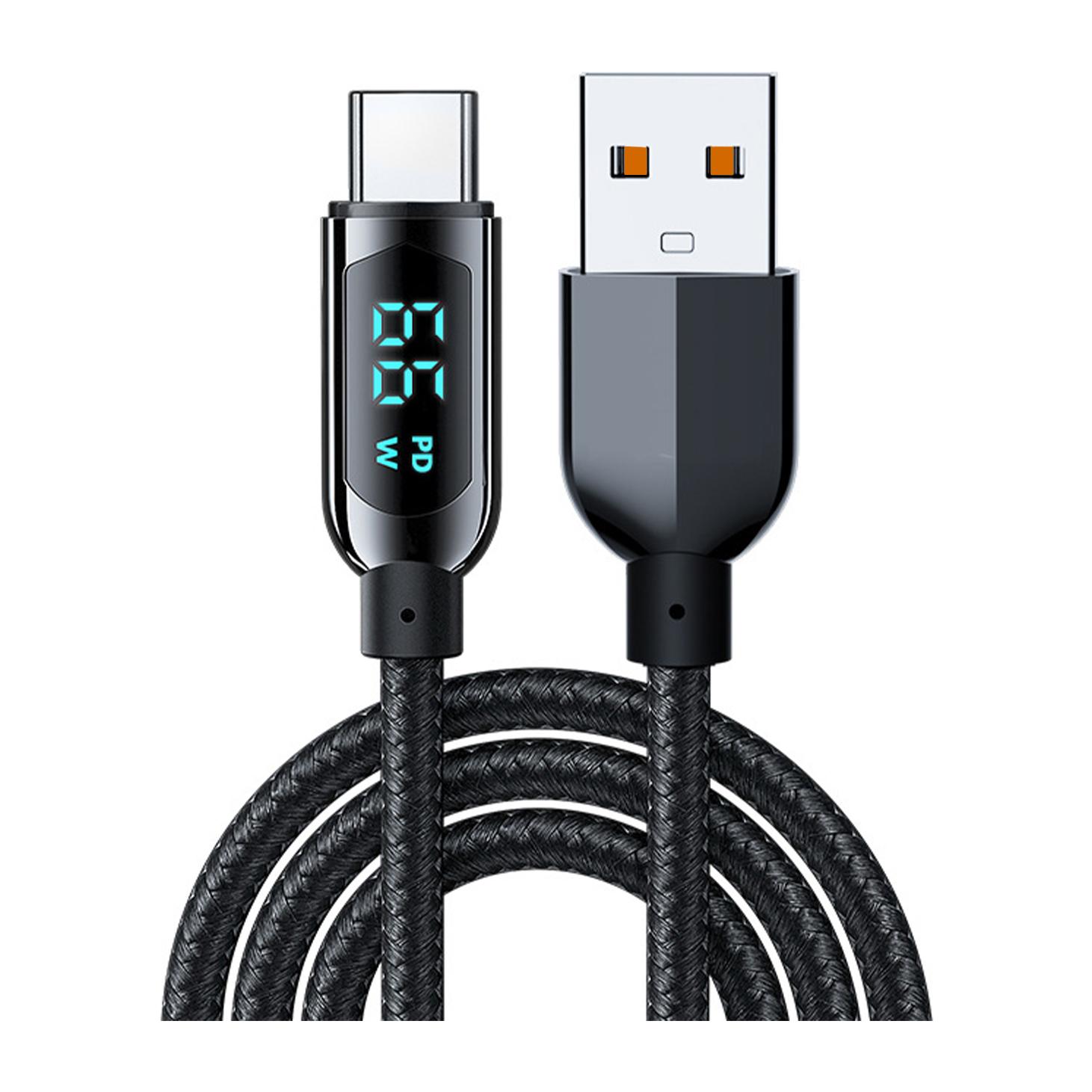 Cable USB AM a USB-C de 66W, carga rápida, pantalla digital, 1,2 metros.