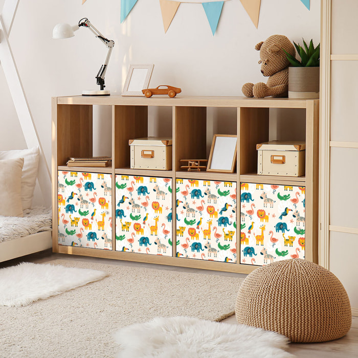 Rouleau revêtement adhésif vinyle au mètre - Sticker lavable Cuisine Meuble Armoire Porte - ANIMAUX MULTICOLORES