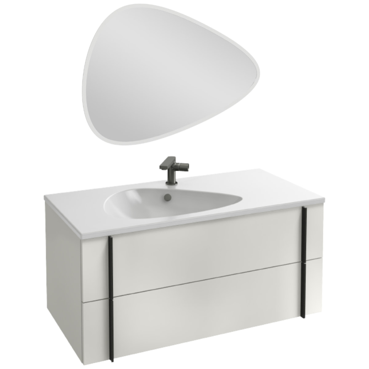 Meuble de salle de bain 100 cm Nouvelle Vague blanc brillant + miroir