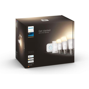 Pack PHILIPS HUE White E27 x3 + pont + tlc