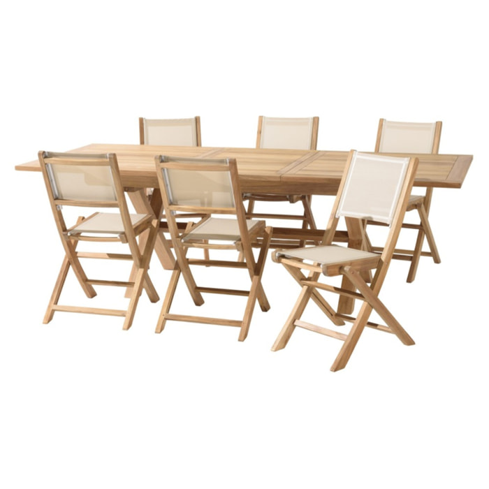 FUN - Ensemble de jardin en bois teck et textilène 8/10 personnes