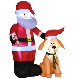 Outsunny Papá Noel Inflable con Perro con 9 Luces LED IP44 e Inflador Eléctrico Decoración Navideña para Interiores y Exteriores 117x80x157 cm Multicolor