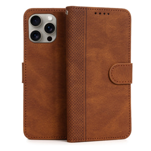 Custodia in pelle antiurto a libro per iPhone 14 Pro Max. Portacarte interno, cinturino da polso removibile.