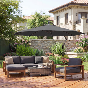Parasol déporté inclinable 3 m à manivelle avec housse de protection gris
